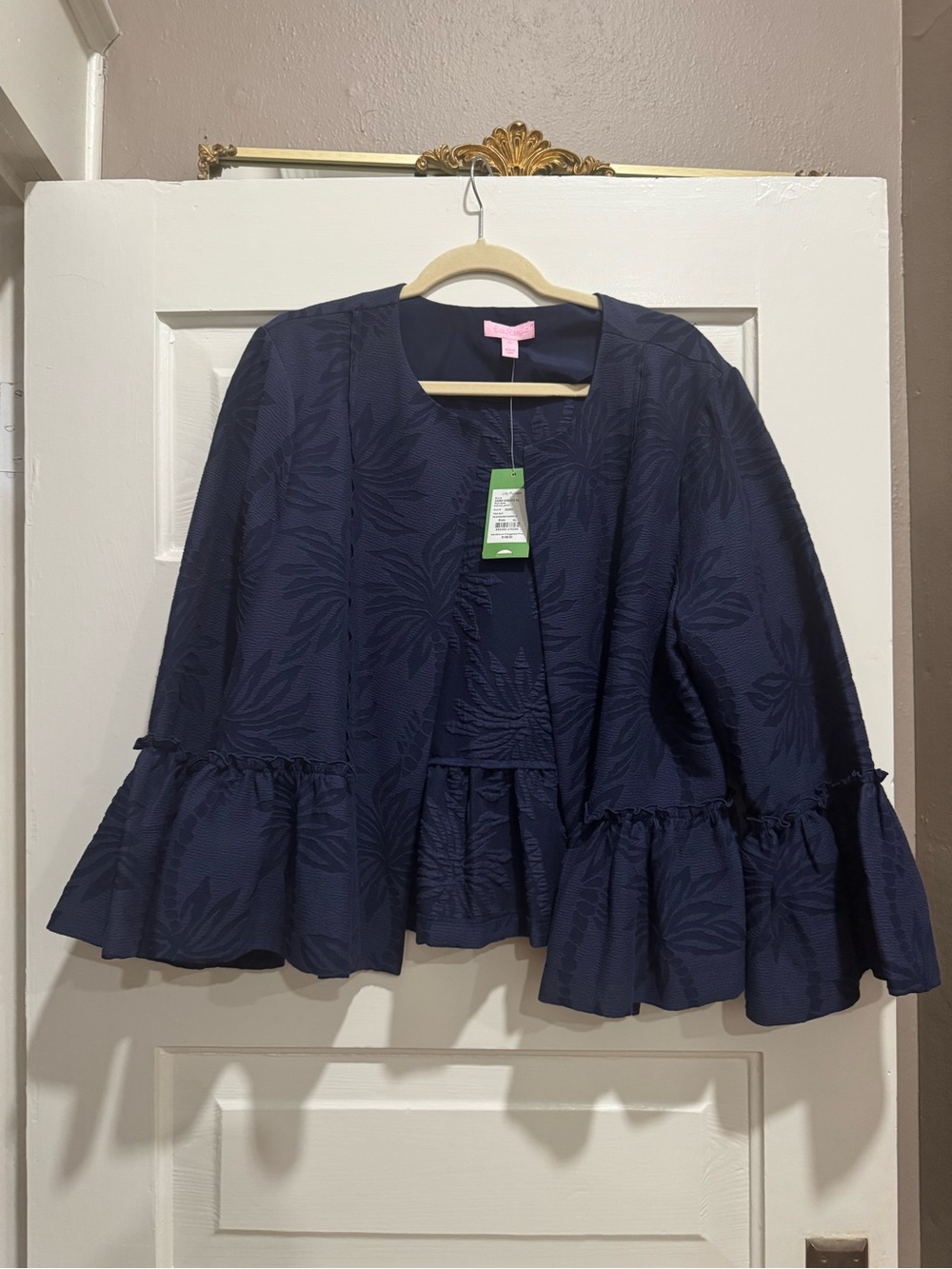 Lilly Pulitzer Navy Textured Ruffle Hem Jacket